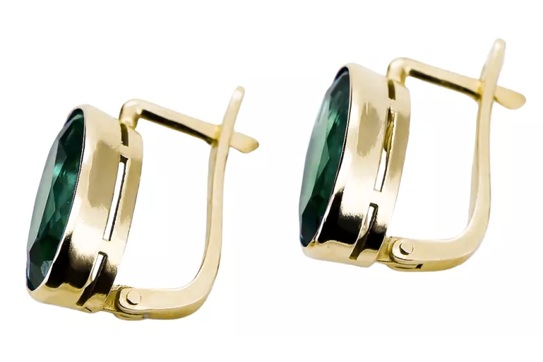 8K žlté zlato 333 Emerald náušnice vec001x Russian Soviet USSR Vintage craft Art Deco style