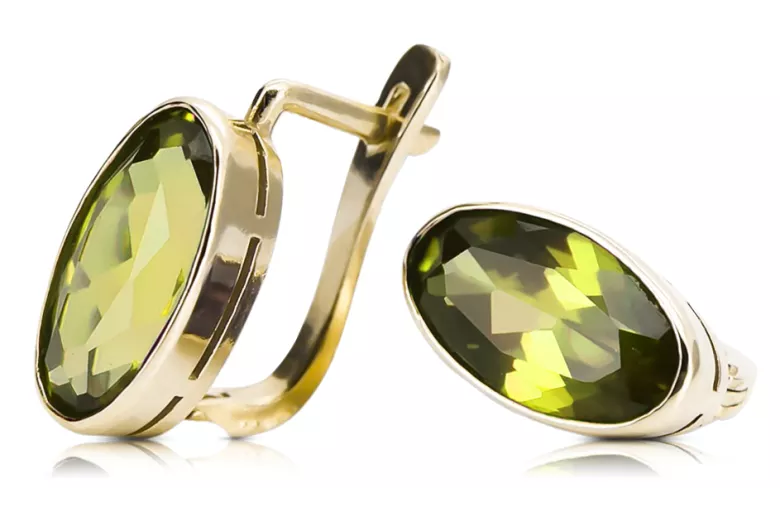 Kolczyki z żółtego 8k złota 333 z Yellow Peridot vec001x ZSRR styl Klasyczny Vintage Art Deco