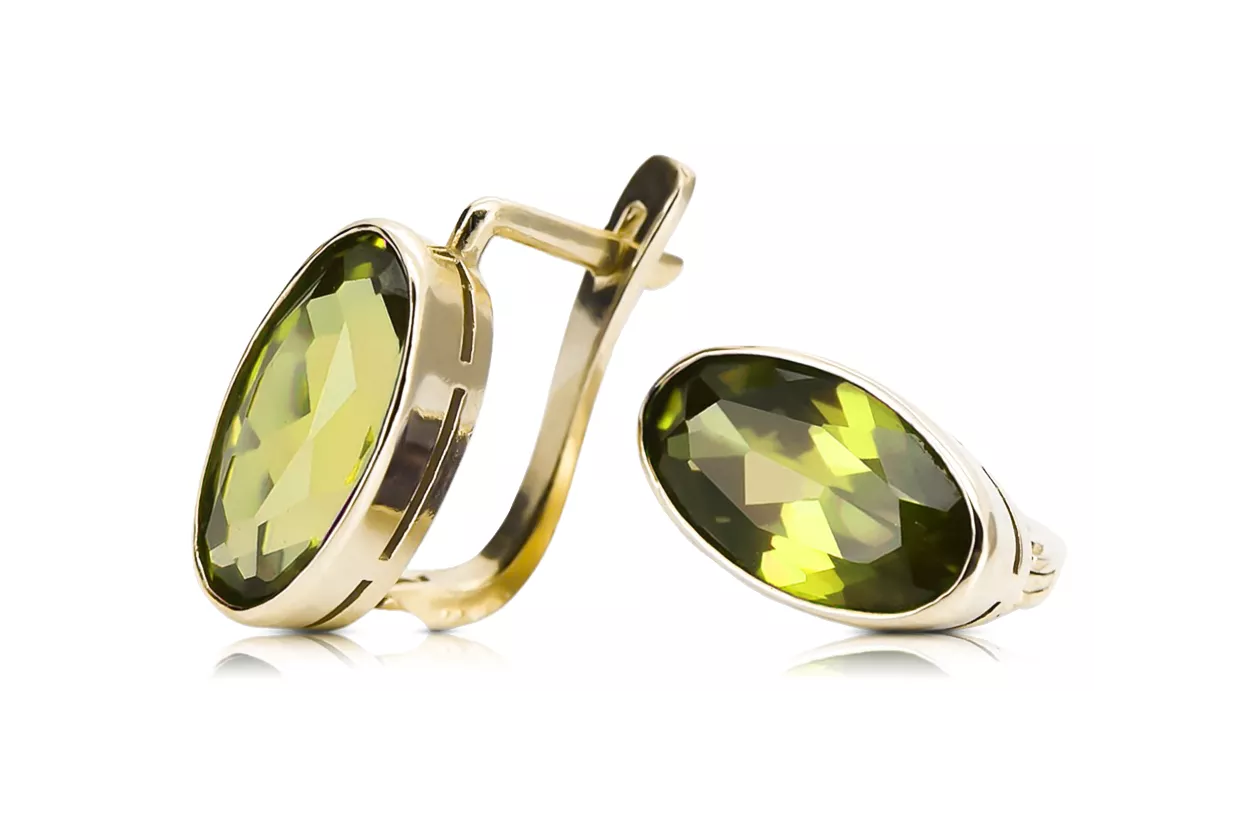 Or jaune 8 carats 333 Yellow Peridot des boucles d'oreilles vec001x Russe Soviétique URSS Style vintage Art Deco style