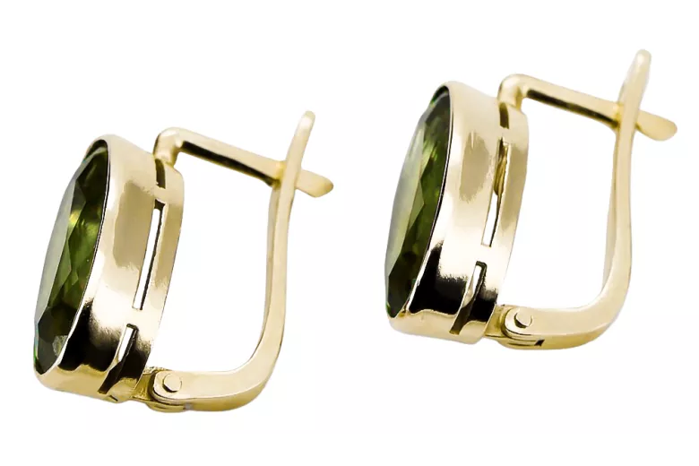 8K geltonas auksas 333 Yellow Peridot auskarai vec001x Rusų Tarybinis TSRS Vintažiniai amatai Art Deco style