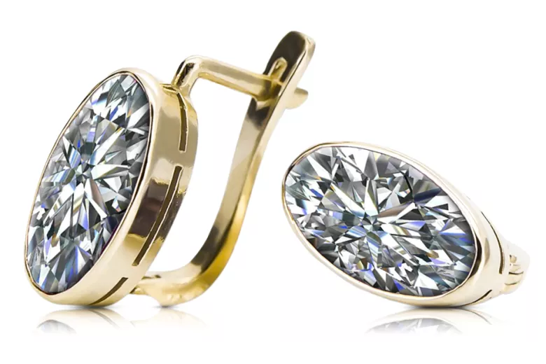 8К Жовте золото 333 Zircon Сережки vec001x Російський Радянський СРСР Вінтаж Ар-деко style