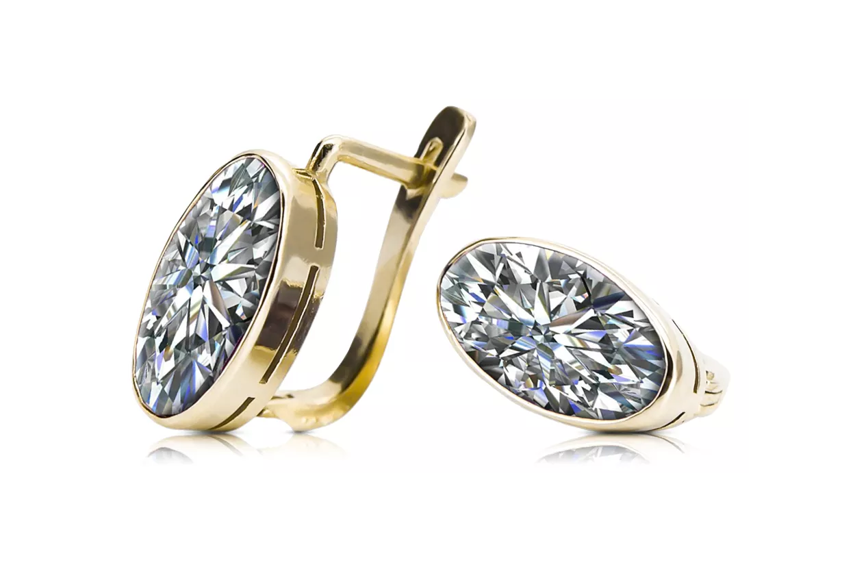 Oro amarillo de 8 quilates 333 Zircon pendientes vec001x Ruso Soviético URSS Estilo vintage Art Deco style