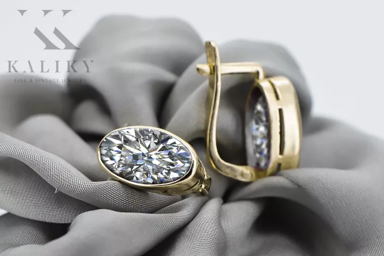 8K geltonas auksas 333 Zircon auskarai vec001x Rusų Tarybinis TSRS Vintažiniai papuošalai Art Deco style