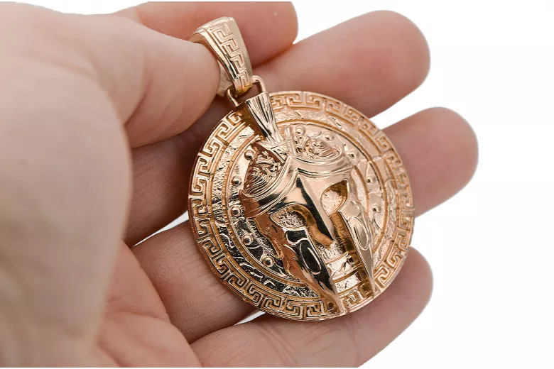 14K rose red gold Spartan pendant modern Alfa affirmations cpn028r