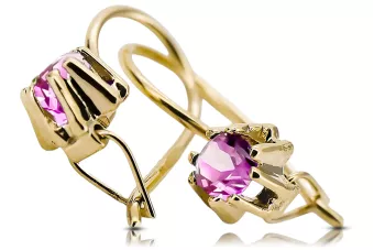 Gelb 14 Karat Gold 14k (585) Amethyst-Ohrringe Vec053Y Russischer Sowjet-UdSSR-Weinlese-Jewlery Art Deco-Stil