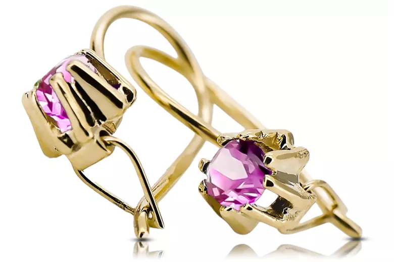Yellow 14k gold 14K (585) Amethyst earrings vec053y Russian Soviet USSR Vintage Jewlery Art Deco style