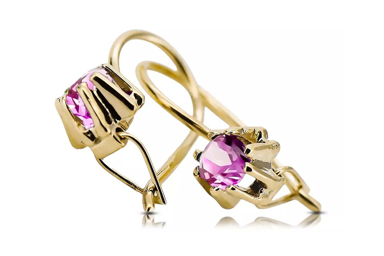 Yellow 14k gold 14K (585) Amethyst earrings vec053y Russian Soviet USSR Vintage Jewlery Art Deco style