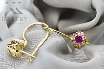 Žlutá 14k Gold 14k (585) Amethyst náušnice VEC053Y Ruský sovětský SSSR Vintage Jewlery art deco styl