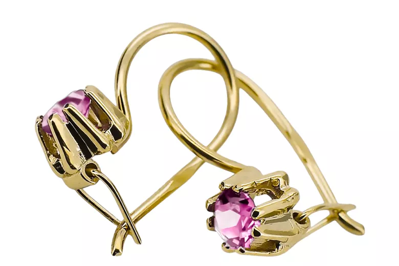 Žlutá 14k Gold 14k (585) Amethyst náušnice VEC053Y Ruský sovětský SSSR Vintage Jewlery art deco styl