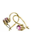 Geltona 14k Gold 14k (585) ametisst auskarai VEC053Y Rusijos sovietinis SSRS Vintage Jewlery Art Deco stilius