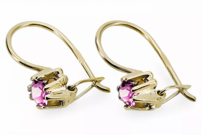 Geltona 14k Gold 14k (585) ametisst auskarai VEC053Y Rusijos sovietinis SSRS Vintage Jewlery Art Deco stilius
