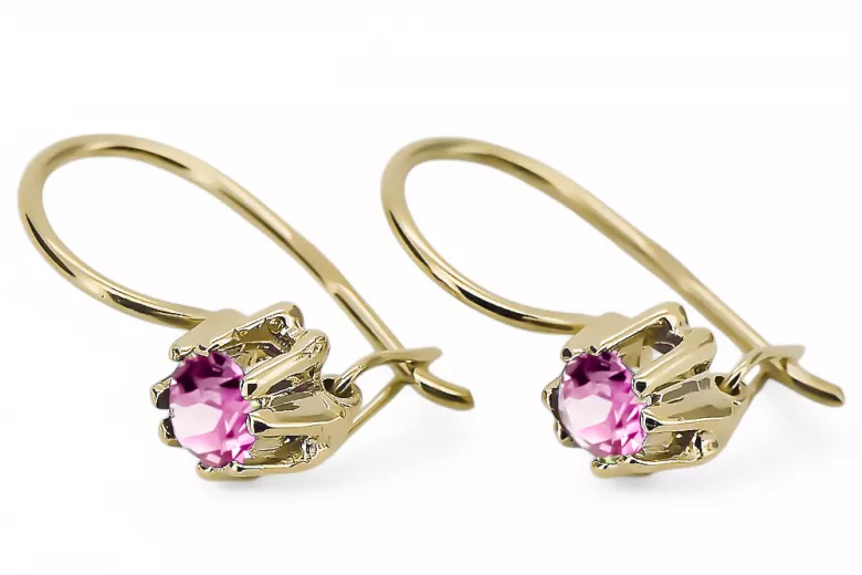 Žlutá 14k Gold 14k (585) Amethyst náušnice VEC053Y Ruský sovětský SSSR Vintage Jewlery art deco styl