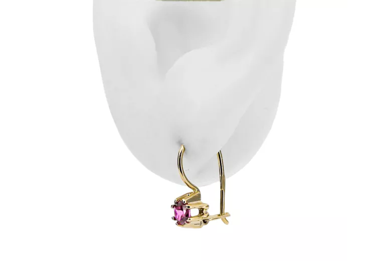 Gelb 14 Karat Gold 14k (585) Amethyst-Ohrringe Vec053Y Russischer Sowjet-UdSSR-Weinlese-Jewlery Art Deco-Stil