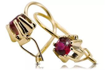 Oro amarillo de 14 quilates 14K (585) Ruby pendientes vec053y Ruso Soviético URSS Artesanía vintage Art Deco style