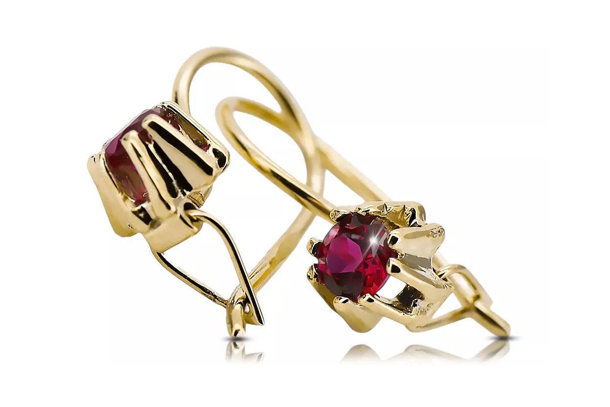 14 Karat Gelbgold 14K (585) Ruby ohrringe vec053y Russisch Sowjetisch UdSSR Vintage Schmuck Art Deco style