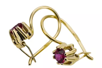 Oro amarillo de 14 quilates 14K (585) Ruby pendientes vec053y Ruso Soviético URSS Artesanía vintage Art Deco style