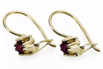 14k κίτρινο χρυσό 14K (585) Ruby Σκουλαρίκια vec053y Russian Soviet USSR Vintage Art Deco style