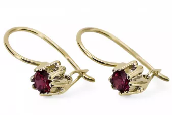 Oro amarillo de 14 quilates 14K (585) Ruby pendientes vec053y Ruso Soviético URSS Artesanía vintage Art Deco style