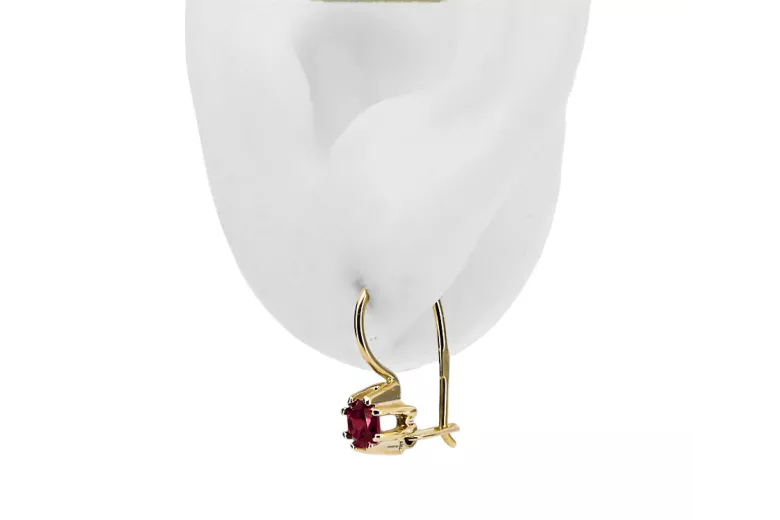 Or jaune 14 carats 14K (585) Ruby des boucles d'oreilles vec053y Russe Soviétique URSS Bijoux vintage Art Deco style
