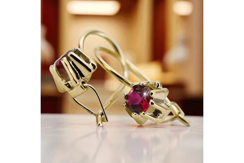 14k žluté zlato 14K (585) Ruby náušnice vec053y Russian Soviet USSR Vintage Jewlery Art Deco style