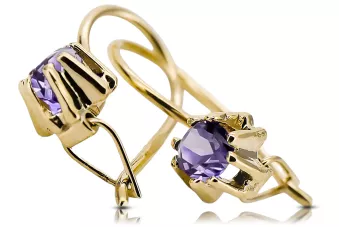 Kolczyki z 14k żółte złoto 14K (585) z Alexandrite vec053y ZSRR styl Klasyczny Vintage Art Deco