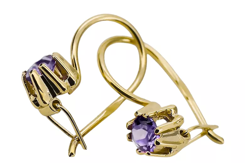 Yellow 14k gold 14K (585) Alexandrite earrings vec053y Russian Soviet USSR Vintage style Art Deco style