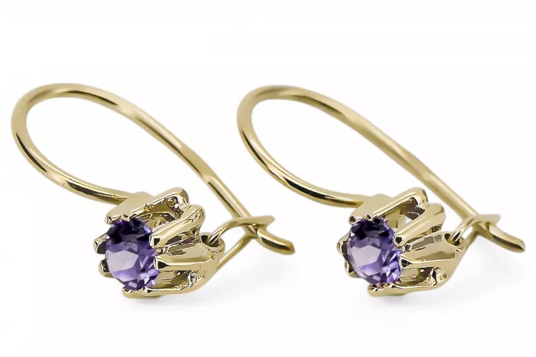 14 كارت من الذهب الأصفر 14K (585) Alexandrite أقراط vec053y روسي سوفيتي الاتحاد السوفيتي مجوهرات فينتاج آرت ديكو style