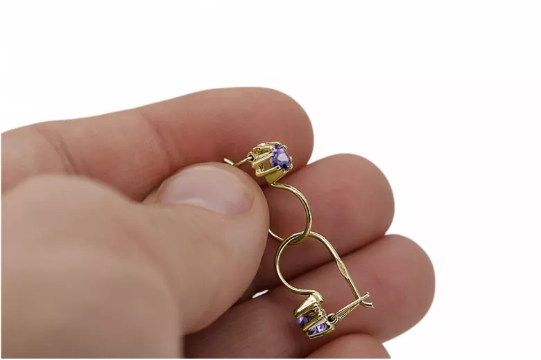 14k κίτρινο χρυσό 14K (585) Alexandrite Σκουλαρίκια vec053y Russian Soviet USSR Vintage craft Art Deco style