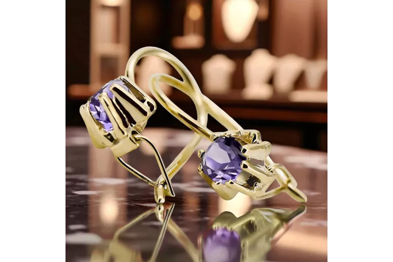 14k geltonas auksas 14K (585) Alexandrite auskarai vec053y Rusų Tarybinis TSRS Vintažiniai papuošalai Art Deco style