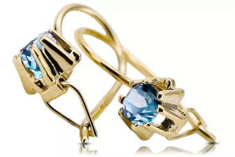 Yellow 14k gold 14K (585) Aquamarine earrings vec053y Russian Soviet USSR Vintage Art Deco style