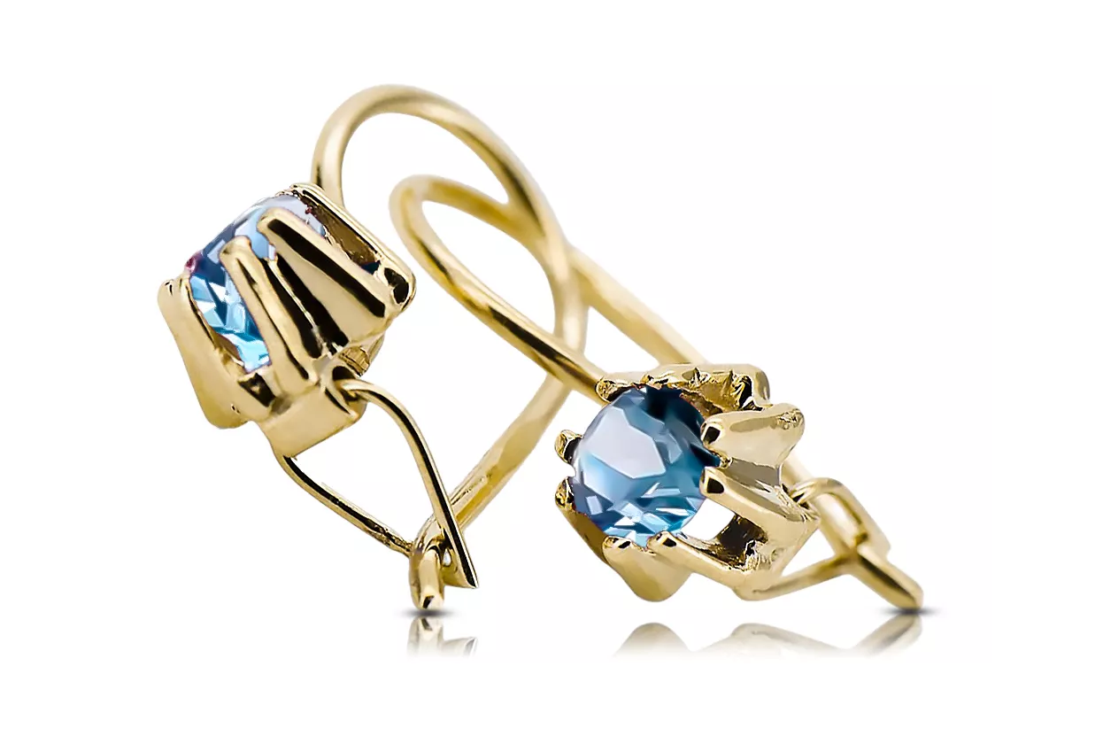 Kolczyki z 14k żółte złoto 14K (585) z Aquamarine vec053y Rosyjski styl Vintage unikatowe Art Deco