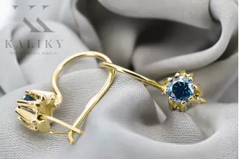 Oro amarillo de 14 quilates 14K (585) Aquamarine pendientes vec053y Ruso Soviético URSS Joyería vintage Art Deco style