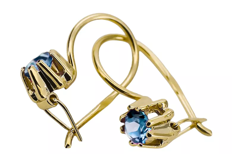 Oro amarillo de 14 quilates 14K (585) Aquamarine pendientes vec053y Ruso Soviético URSS Joyería vintage Art Deco style