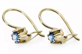 Oro amarillo de 14 quilates 14K (585) Aquamarine pendientes vec053y Ruso Soviético URSS Joyería vintage Art Deco style