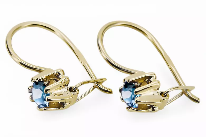 14К жовте золото 14K (585) Aquamarine Сережки vec053y Російський Радянський СРСР Вінтаж стиль Ар-деко style
