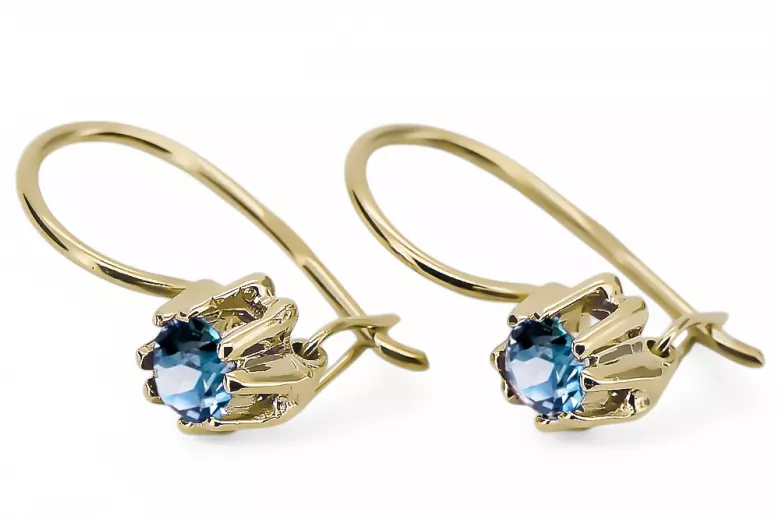 14 Karat Gelbgold 14K (585) Aquamarine ohrringe vec053y Russisch Sowjetisch UdSSR Vintage Handwerk Art Deco style