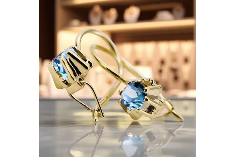14k κίτρινο χρυσό 14K (585) Aquamarine Σκουλαρίκια vec053y Russian Soviet USSR Vintage craft Art Deco style