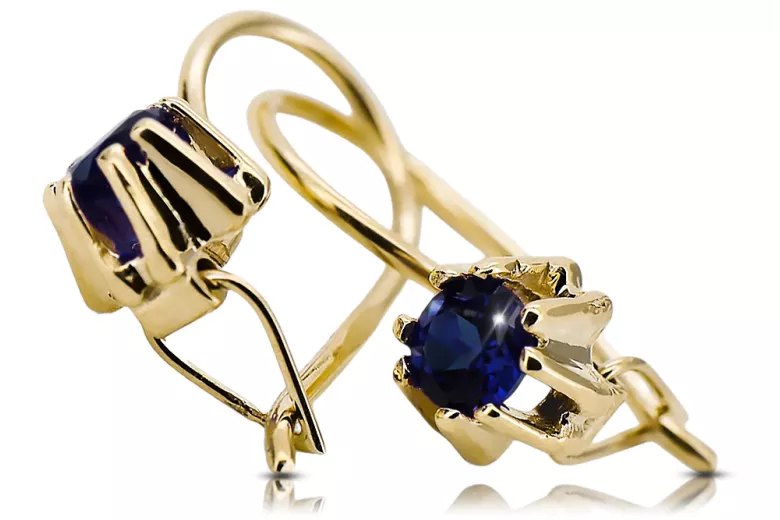 Aur galben 14K 14K (585) Sapphire cercei vec053y Rusesc Sovietic URSS Vintage Craft Art Deco style