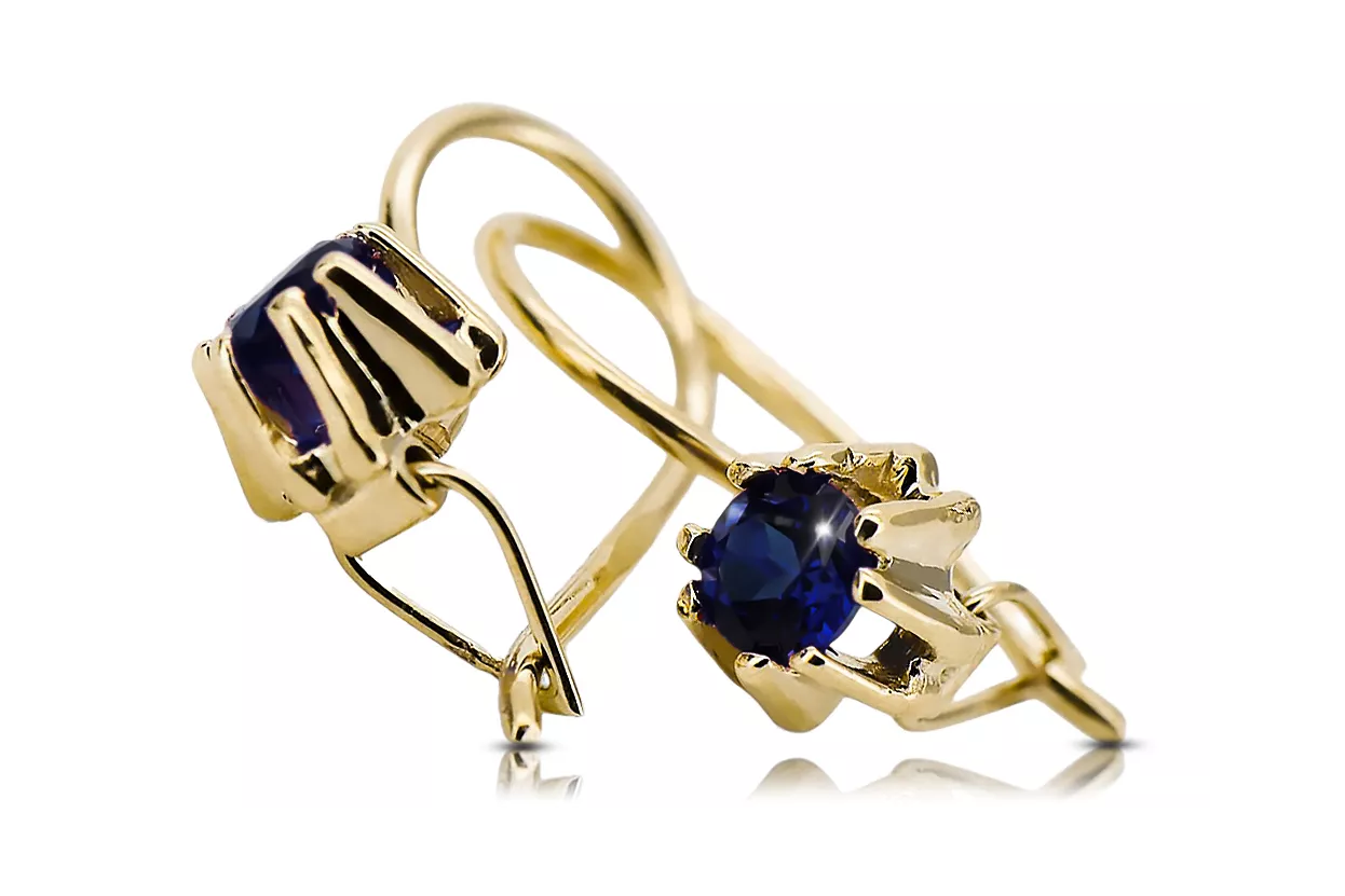 14К жовте золото 14K (585) Sapphire Сережки vec053y Російський Радянський СРСР Вінтаж прикраси Ар-деко style