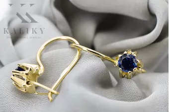 14K жълто злато 14K (585) Sapphire Обеци vec053y Руски Съветски СССР Винтидж крафт Ар-деко style