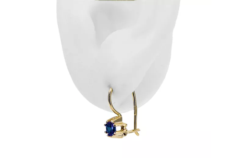 14 Karat Gelbgold 14K (585) Sapphire ohrringe vec053y Russisch Sowjetisch UdSSR Vintage Schmuck Art Deco style