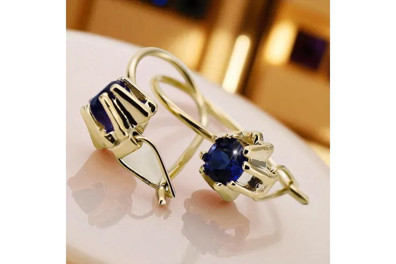 Oro amarillo de 14 quilates 14K (585) Sapphire pendientes vec053y Ruso Soviético URSS Artesanía vintage Art Deco style