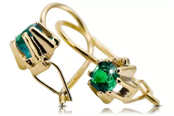 14K жълто злато 14K (585) Emerald Обеци vec053y Руски Съветски СССР Винтидж Ар-деко style