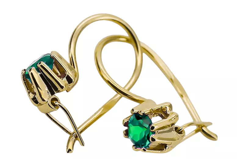 14 كارت من الذهب الأصفر 14K (585) Emerald أقراط vec053y روسي سوفيتي الاتحاد السوفيتي أسلوب فينتاج آرت ديكو style