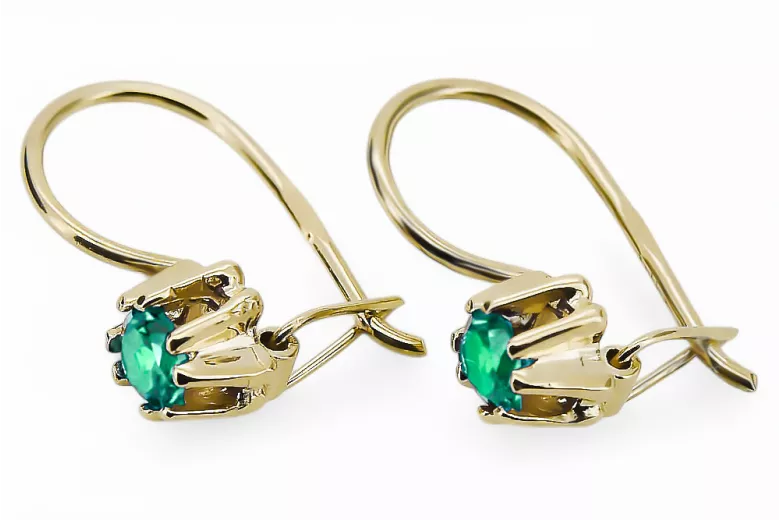 Oro amarillo de 14 quilates 14K (585) Emerald pendientes vec053y Ruso Soviético URSS Vintage Art Deco style