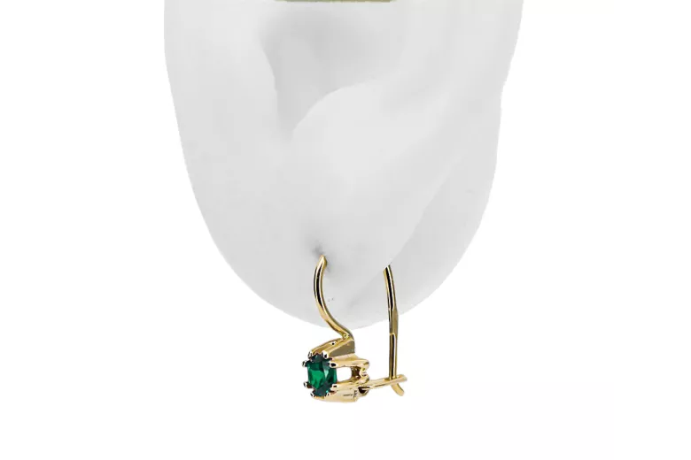 Aur galben 14K 14K (585) Emerald cercei vec053y Rusesc Sovietic URSS Stil Vintage Art Deco style