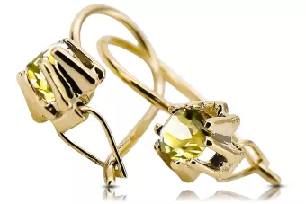 Or jaune 14 carats 14K (585) Yellow Peridot des boucles d'oreilles vec053y Russe Soviétique URSS Vintage Art Deco style