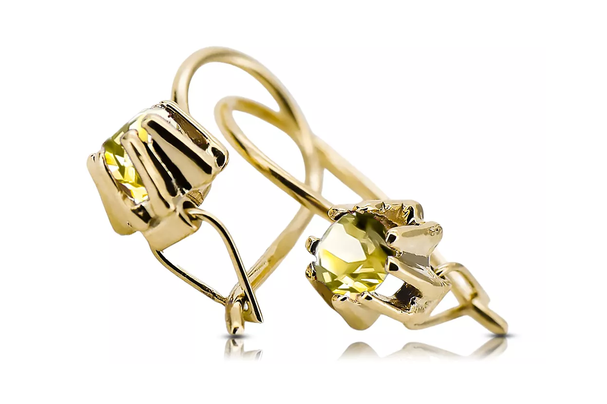 Oro amarillo de 14 quilates 14K (585) Yellow Peridot pendientes vec053y Ruso Soviético URSS Vintage Art Deco style