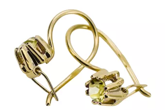 Or jaune 14 carats 14K (585) Yellow Peridot des boucles d'oreilles vec053y Russe Soviétique URSS Vintage Art Deco style