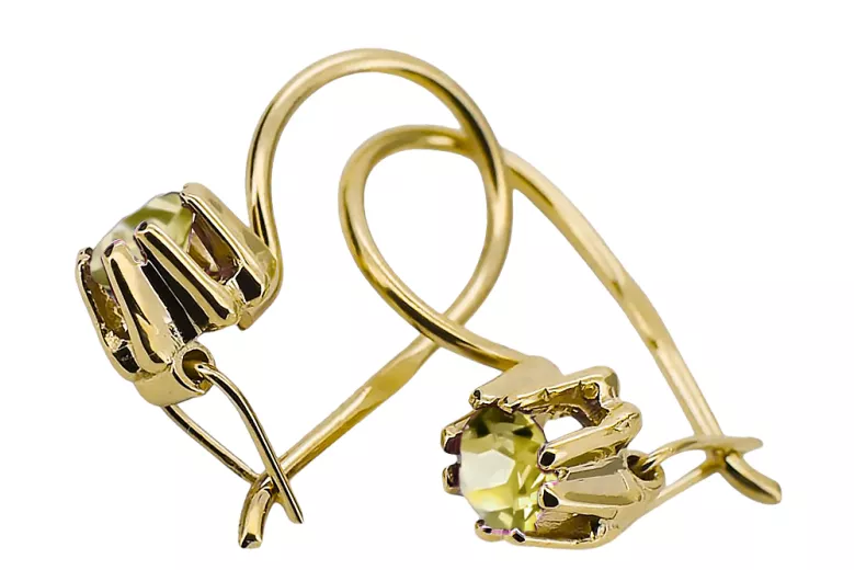 14 كارت من الذهب الأصفر 14K (585) Yellow Peridot أقراط vec053y روسي سوفيتي الاتحاد السوفيتي فينتاج آرت ديكو style